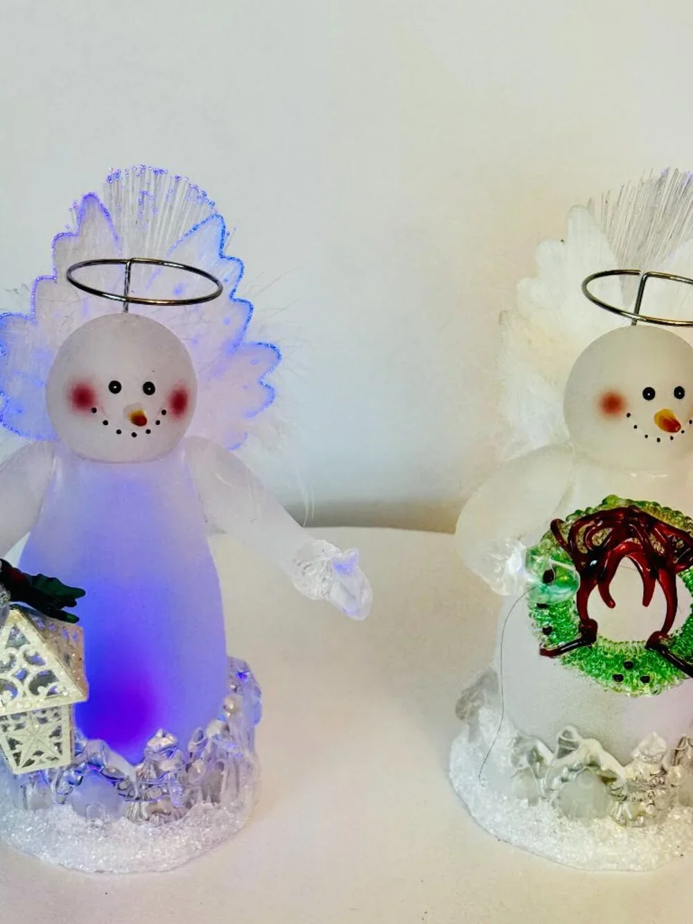 2 JC Penney Home Collection Color Changing Fiber Optic Acrylic Snowman Angel Hol